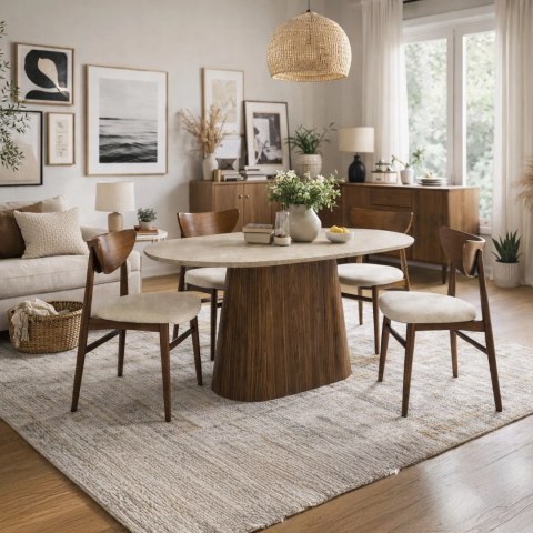 Stół GIANNI Owalny 180 cm Trawertyn/Orzech