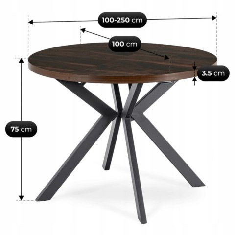 Stół LUKAS Rozkładany 100-250 cm Orzech/Czarny