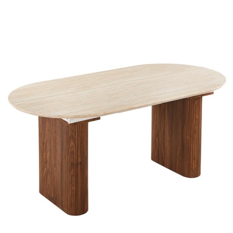 Stół OVAL Rozkładany 180-220 cm Trawertyn/Orzech