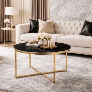 Stolik Ceramiczny MARINE Czarny Marmur Mat/Złoty