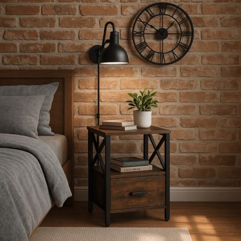 Szafka Nocna LOGAN 40 cm Dąb Rustykalny/Czarny