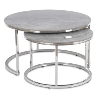 Zestaw Stolików Ceramicznych MILANO Szary Marmur/Srebrny