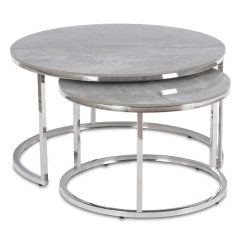 Zestaw Stolików Ceramicznych MILANO Szary Marmur/Srebrny