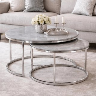 Zestaw Stolików Ceramicznych MILANO Szary Marmur/Srebrny