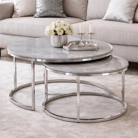 Zestaw Stolików Ceramicznych MILANO Szary Marmur/Srebrny