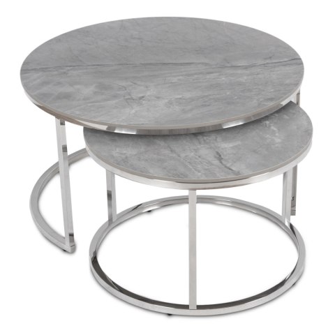 Zestaw Stolików Ceramicznych MILANO Szary Marmur/Srebrny