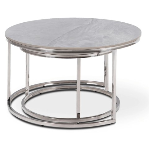 Zestaw Stolików Ceramicznych MILANO Szary Marmur/Srebrny