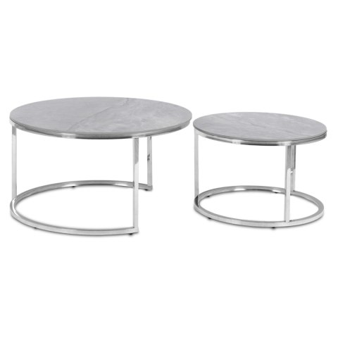 Zestaw Stolików Ceramicznych MILANO Szary Marmur/Srebrny