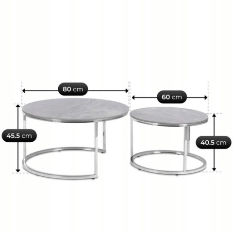 Zestaw Stolików Ceramicznych MILANO Szary Marmur/Srebrny