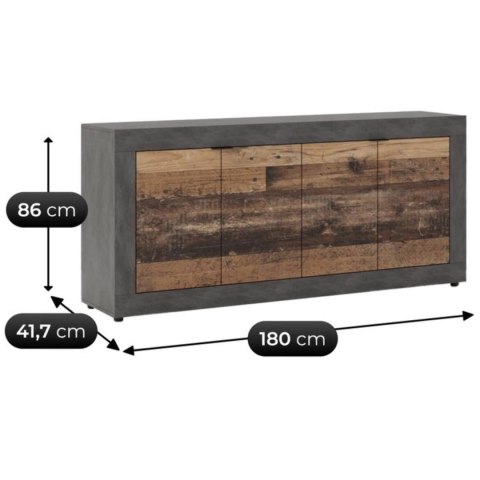 Komoda Czterodrzwiowa BLAGO 180 cm Ciemny Dąb/Czarny Loft