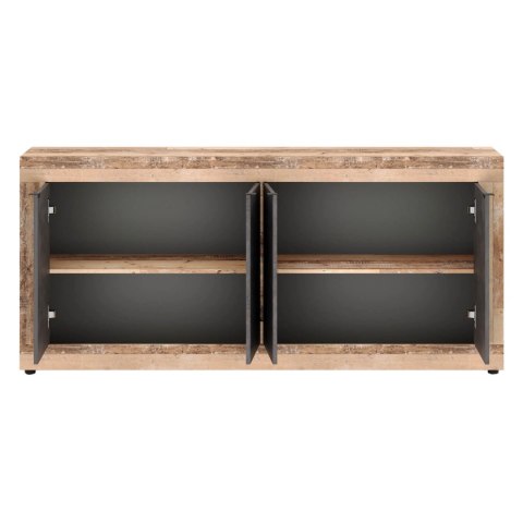 Komoda Czterodrzwiowa BLAGO 180 cm Czarny/Surowy Dąb Loft