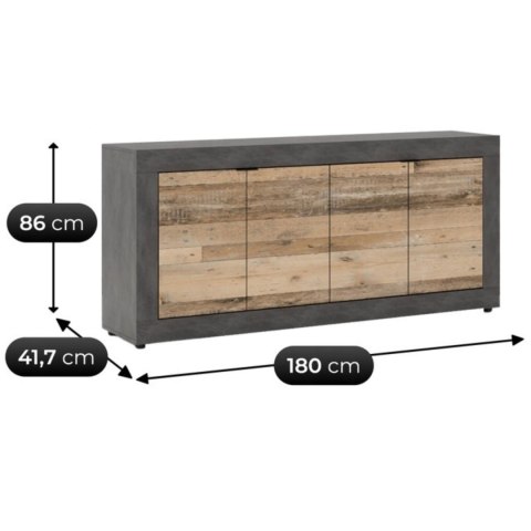 Komoda Czterodrzwiowa BLAGO 180 cm Surowy Dąb/Czarny Loft