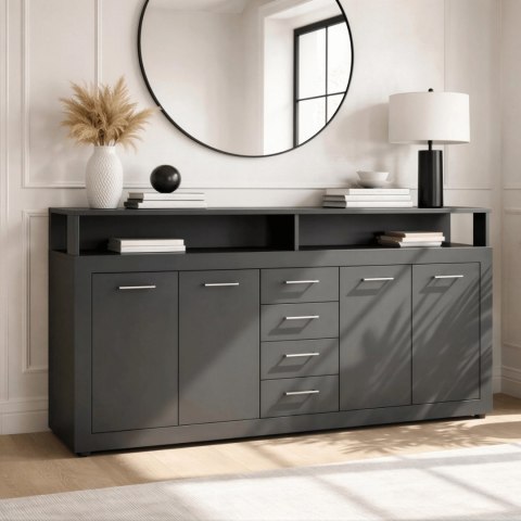 Komoda Czterodrzwiowa z Szufladami BLAGO 190 cm Antracyt Nowoczesna