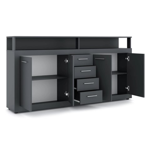Komoda Czterodrzwiowa z Szufladami BLAGO 190 cm Antracyt Nowoczesna