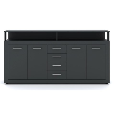 Komoda Czterodrzwiowa z Szufladami BLAGO 190 cm Antracyt Nowoczesna