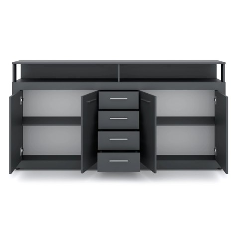 Komoda Czterodrzwiowa z Szufladami BLAGO 190 cm Antracyt Nowoczesna