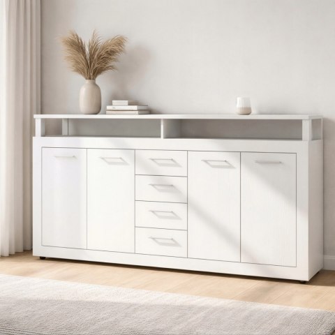 Komoda Czterodrzwiowa z Szufladami BLAGO 190 cm Biała Nowoczesna