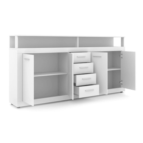 Komoda Czterodrzwiowa z Szufladami BLAGO 190 cm Biała Nowoczesna