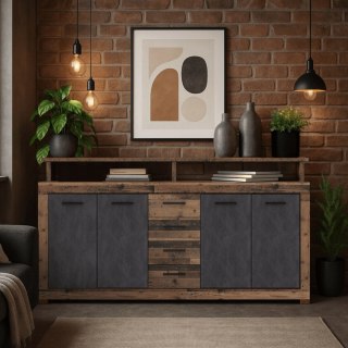 Komoda BLAGO 190 cm Ciemny Dąb/Czarny