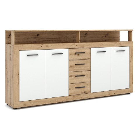 Komoda Czterodrzwiowa z Szufladami BLAGO 190 cm Dąb Artisan/Biały Nowoczesna