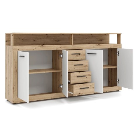 Komoda Czterodrzwiowa z Szufladami BLAGO 190 cm Dąb Artisan/Biały Nowoczesna