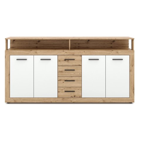 Komoda Czterodrzwiowa z Szufladami BLAGO 190 cm Dąb Artisan/Biały Nowoczesna