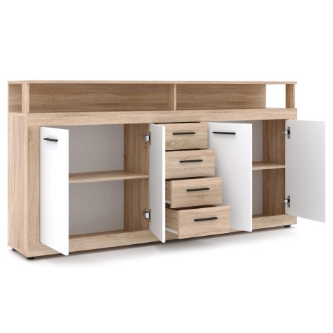 Komoda Czterodrzwiowa z Szufladami BLAGO 190 cm Dąb Sonoma/Biała Nowoczesna