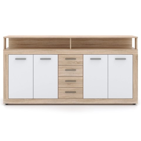 Komoda Czterodrzwiowa z Szufladami BLAGO 190 cm Dąb Sonoma/Biała Nowoczesna