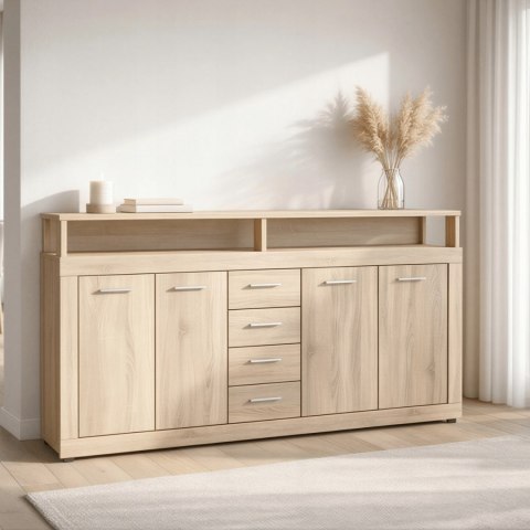 Komoda Czterodrzwiowa z Szufladami BLAGO 190 cm Dąb Sonoma Nowoczesna