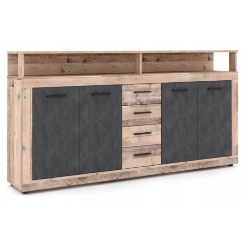 Komoda Czterodrzwiowa BLAGO 190 cm Surowy Dąb/Czarny Loft