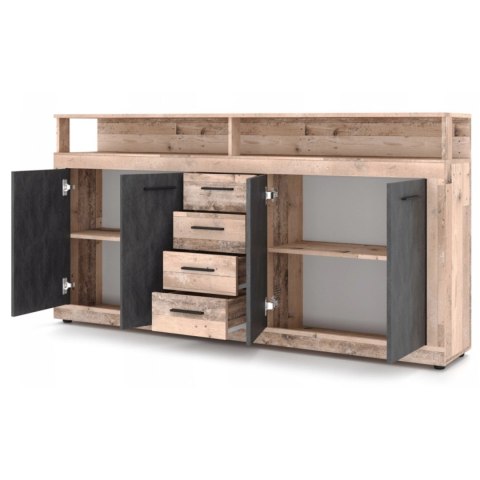 Komoda Czterodrzwiowa BLAGO 190 cm Surowy Dąb/Czarny Loft