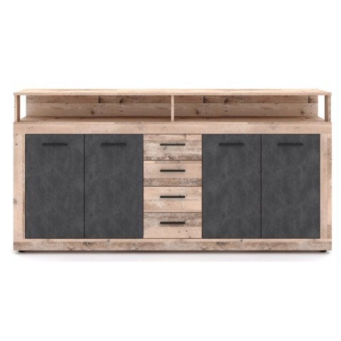 Komoda Czterodrzwiowa BLAGO 190 cm Surowy Dąb/Czarny Loft