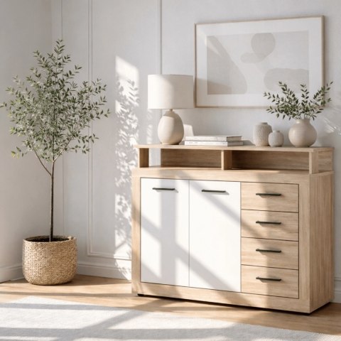 Komoda Dwudrzwiowa BLAGO MIDI A 119,5 cm z Szufladami Dąb Sonoma/Biały Nowoczesna
