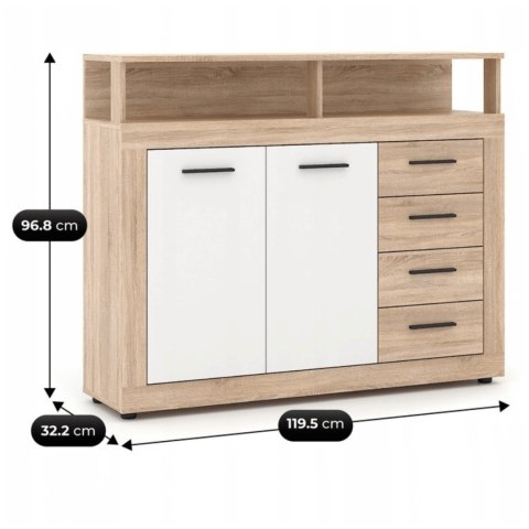 Komoda Dwudrzwiowa BLAGO MIDI A 119,5 cm z Szufladami Dąb Sonoma/Biały Nowoczesna