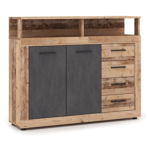 Komoda Dwudrzwiowa z Szufladami BLAGO MIDI A 119,6 cm Surowy Dąb/Czarny Loft