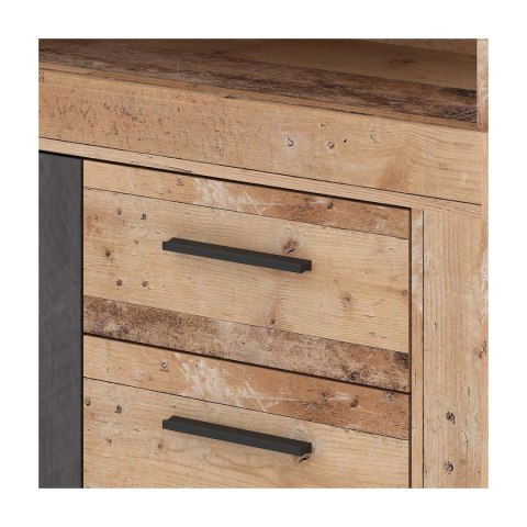 Komoda Dwudrzwiowa z Szufladami BLAGO MIDI A 119,6 cm Surowy Dąb/Czarny Loft