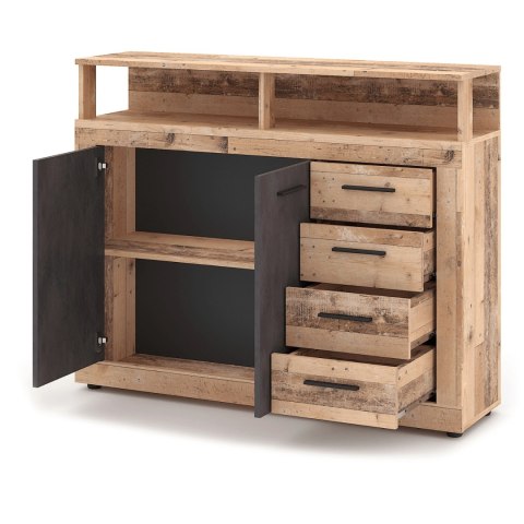 Komoda Dwudrzwiowa z Szufladami BLAGO MIDI A 119,6 cm Surowy Dąb/Czarny Loft