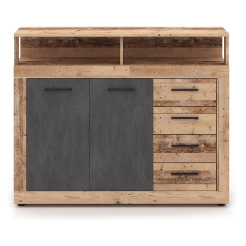 Komoda Dwudrzwiowa z Szufladami BLAGO MIDI A 119,6 cm Surowy Dąb/Czarny Loft