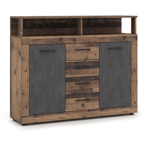 Komoda Dwudrzwiowa z Szufladami BLAGO MIDI B 119,5 cm Ciemny Dąb/Czarny Loft