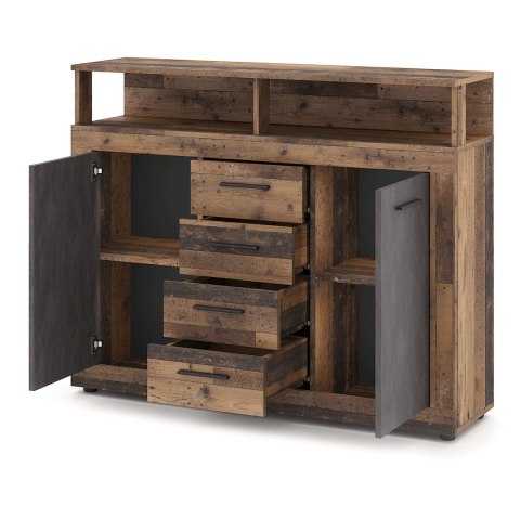 Komoda Dwudrzwiowa z Szufladami BLAGO MIDI B 119,5 cm Ciemny Dąb/Czarny Loft
