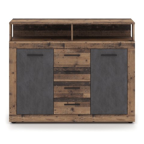 Komoda Dwudrzwiowa z Szufladami BLAGO MIDI B 119,5 cm Ciemny Dąb/Czarny Loft