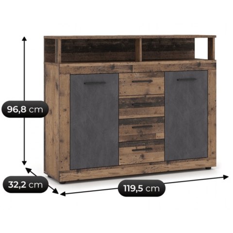 Komoda Dwudrzwiowa z Szufladami BLAGO MIDI B 119,5 cm Ciemny Dąb/Czarny Loft