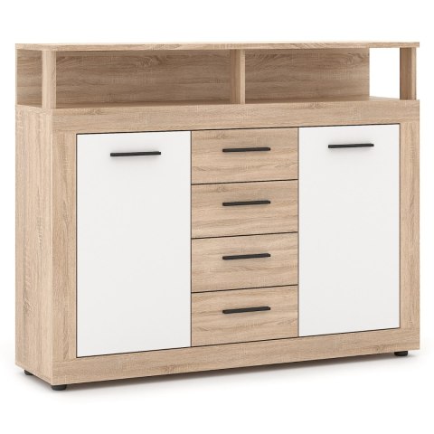 Komoda Dwudrzwiowa z Szufladami BLAGO MIDI B 119,5 cm Dąb Sonoma/Biały Nowoczesna