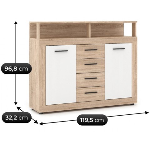 Komoda Dwudrzwiowa z Szufladami BLAGO MIDI B 119,5 cm Dąb Sonoma/Biały Nowoczesna
