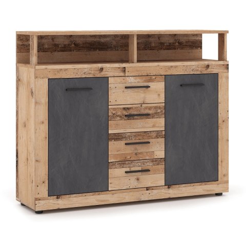 Komoda Dwudrzwiowa z Szufladami BLAGO MIDI B 119,5 cm Surowy Dąb/Grafit Loft