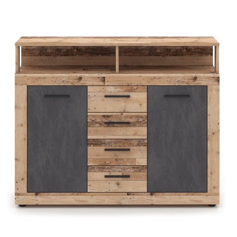 Komoda Dwudrzwiowa z Szufladami BLAGO MIDI B 119,5 cm Surowy Dąb/Grafit Loft