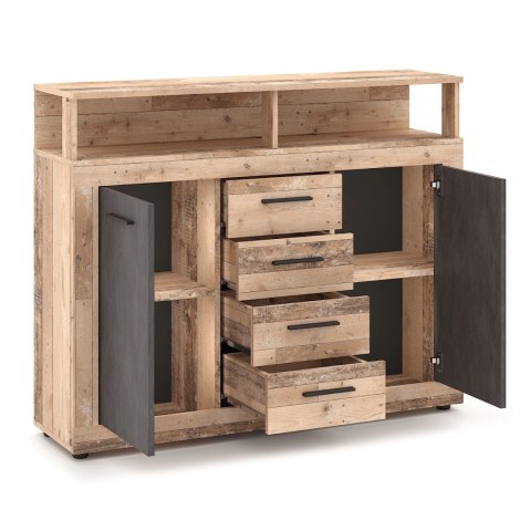 Komoda Dwudrzwiowa z Szufladami BLAGO MIDI B 119,5 cm Surowy Dąb/Grafit Loft