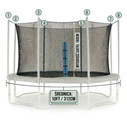 Siatka ochronna do trampoliny wewnętrzna 10ft/312cm 180 cm wysokość na 8 słupków