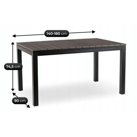 Stół Ogrodowy ARGOS 140-180 cm Ciemnoszary Dąb/Czarny