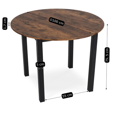 Stół TEO 100 cm Dąb Rustykalny/Czarny